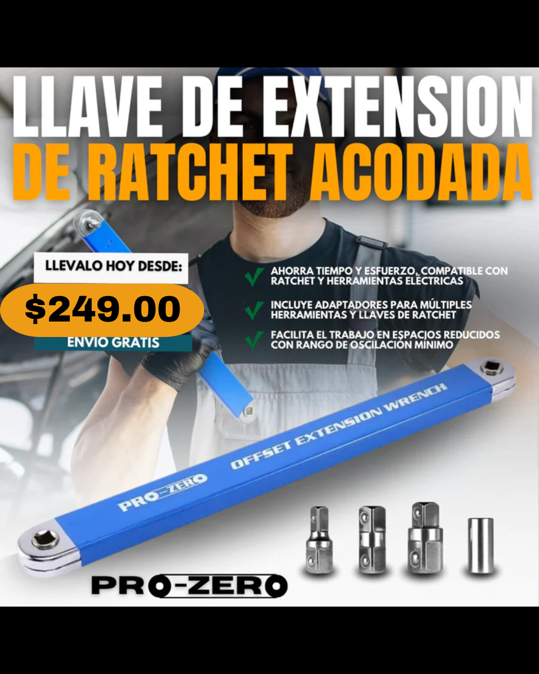 LLAVE DE EXTENSIÓN DE RATCHET ACODADA PRO-ZERO®