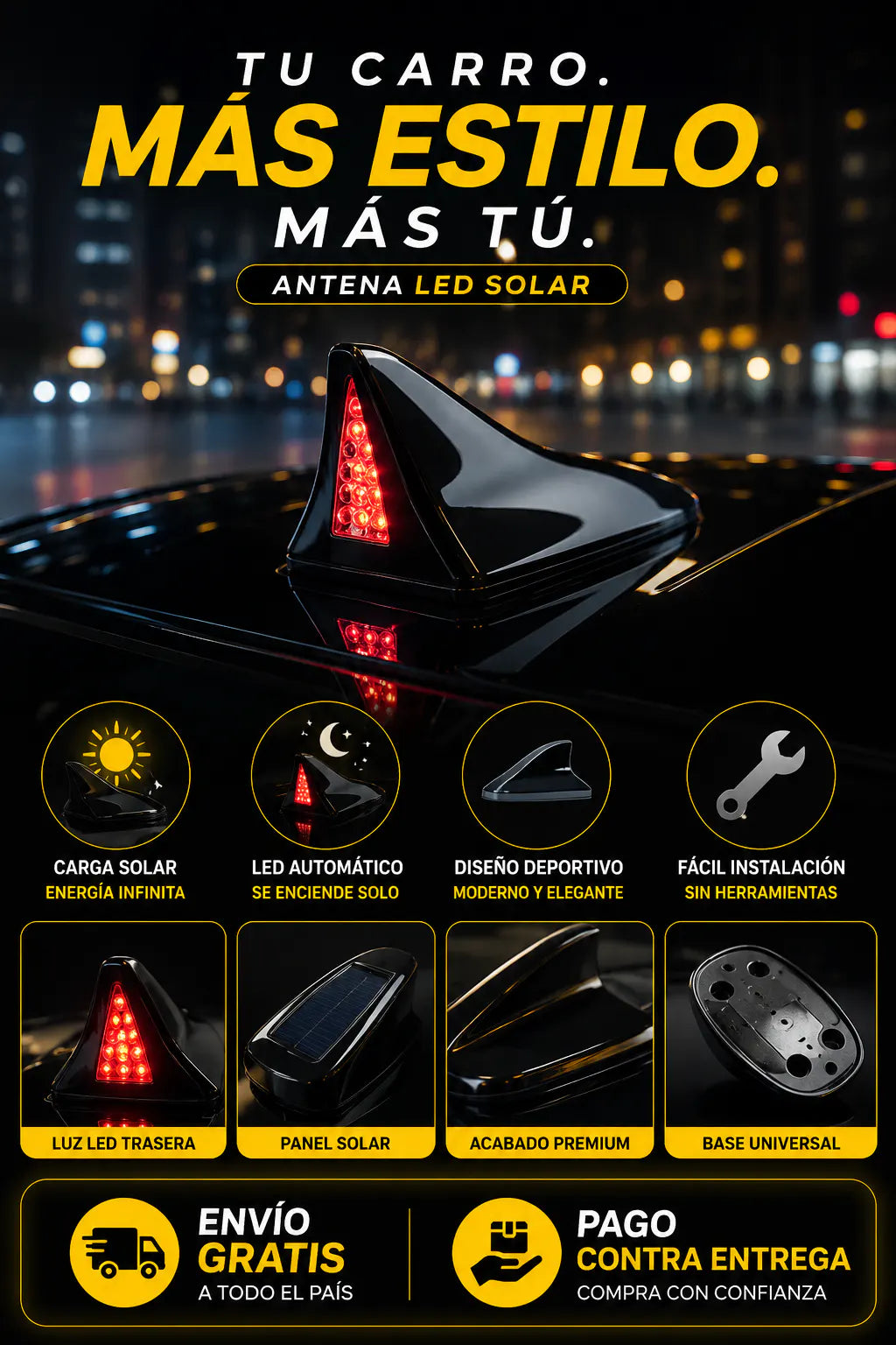 ANTENA SOLAR ALETA DE TIBURON PARA TU COCHE