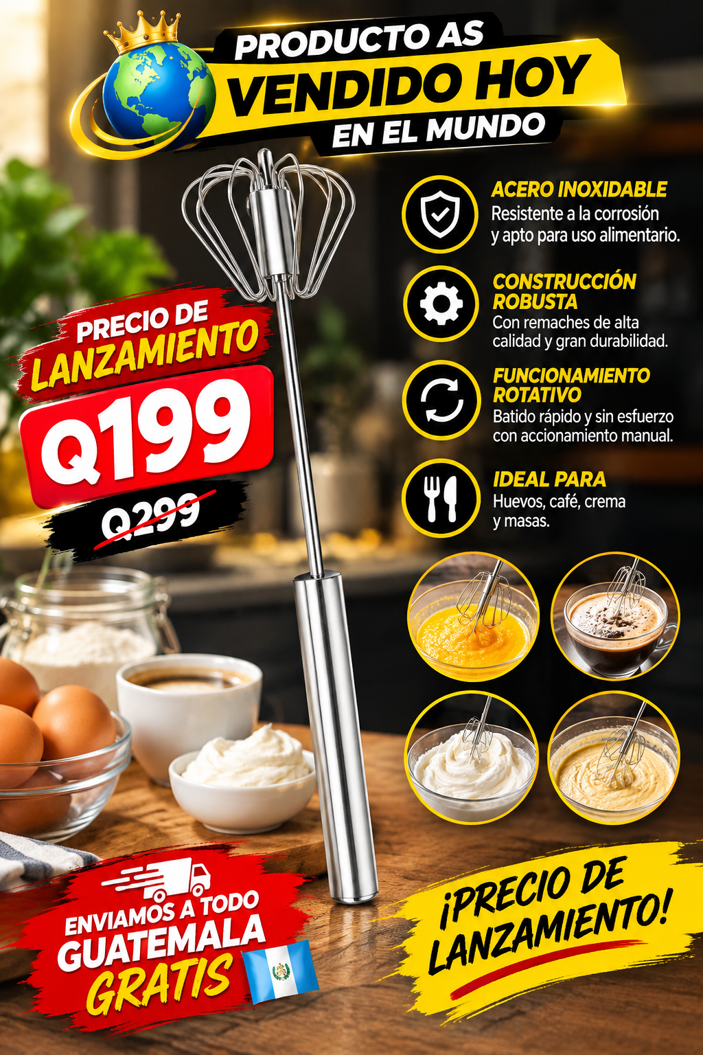 Batidora rotativa semiautomática de acero inoxidable con accionamiento manual -TOP DE VENTAS