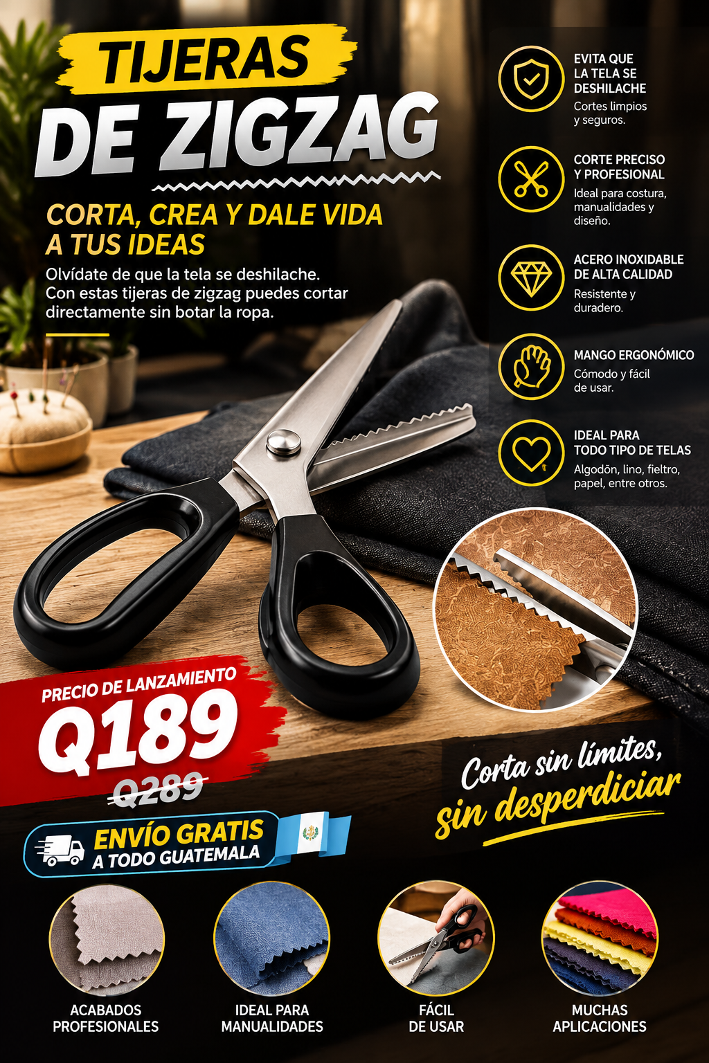 Tijeras de zigzag de acero inoxidable con hoja dentada