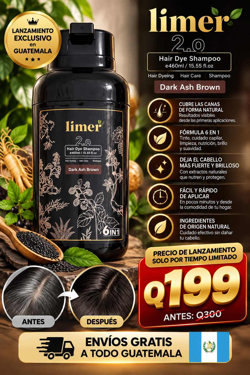 Champú tinte para el cabello - Cubre canas - TOP DE VENTAS