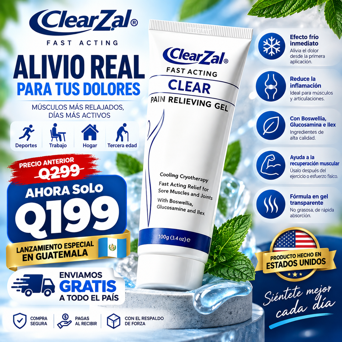 Gel analgésico ClearZal® - TOP DE VENTAS EN ESTADOS UNIDOS