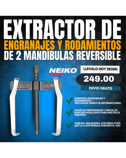EXTRACTOR DE ENGRANAJES Y RODAMIENTOS DE 2 MANDÍBULAS REVERSIBLE | NEIKO®