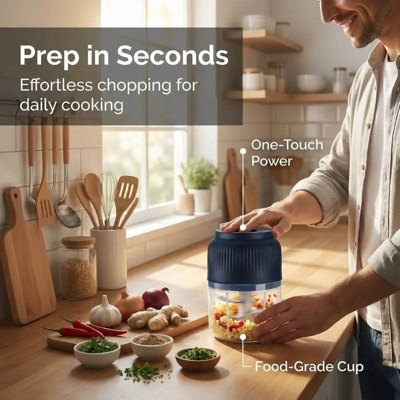 Picadora de alimentos mini recargable por USB de 300 ml para ajo y preparación de comidas.