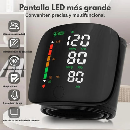Monitor de presión arterial de muñeca con pantalla LED