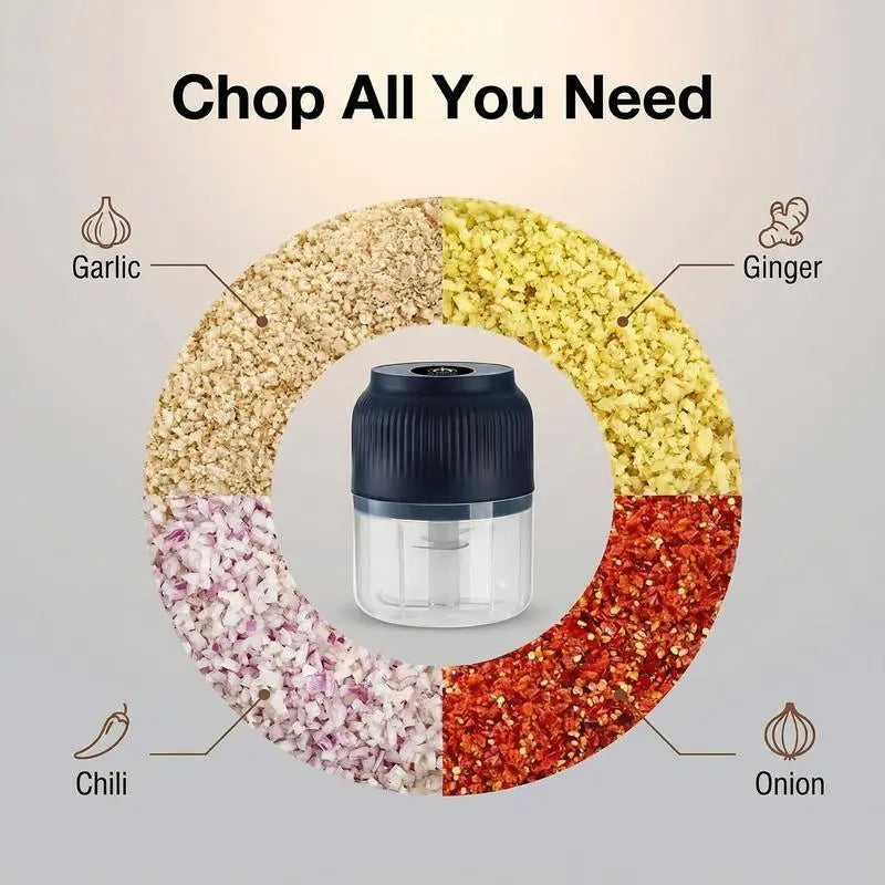 Picadora de alimentos mini recargable por USB de 300 ml para ajo y preparación de comidas.