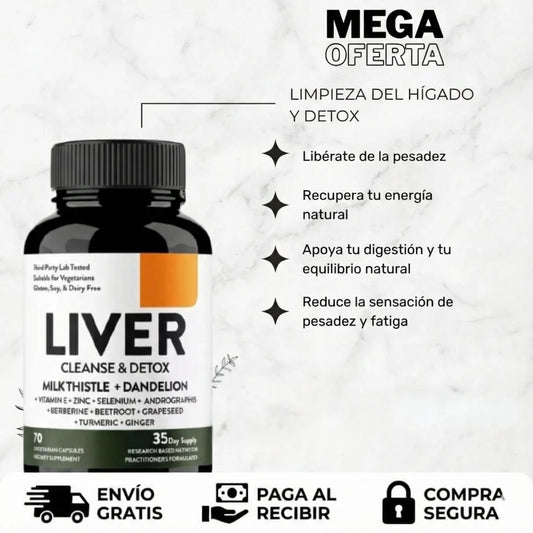 LIVER CLEANSE & DETOX "Alivio de pesadez" y "Energía" 70 cápsulas