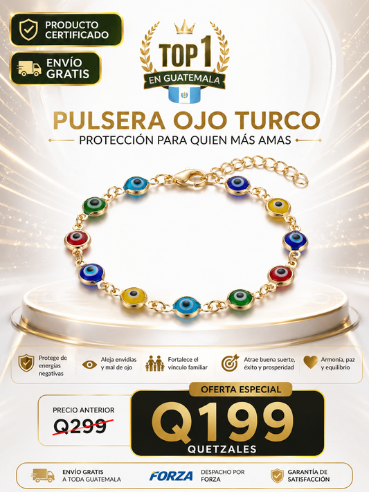 Pulsera Ojo Turco Bañada en Oro-Buena Energía y Protección